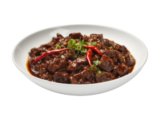 Beef And Black Bean Sauce isolated on transparent png background. Generative ai