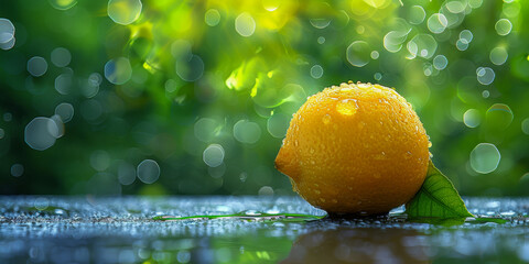 Lemon with Dew Drops in Sunlight