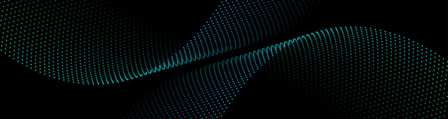 Abstract dot wave line with moving particles on background . Digital cyberspace, Big data analytics, 3d rendering, machine learning, and predictive analytics. - obrazy, fototapety, plakaty