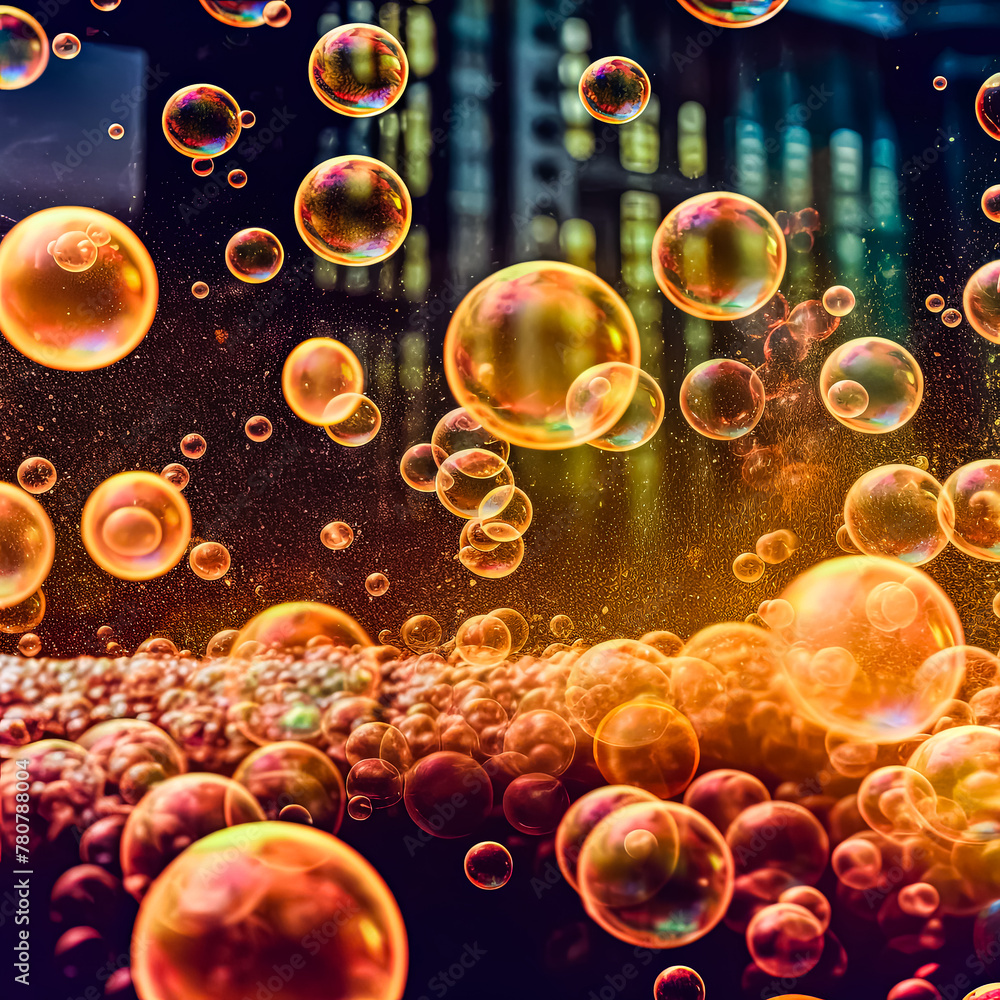 Poster a colorful image of many small bubbles in various colors. the bubbles are scattered throughout the i