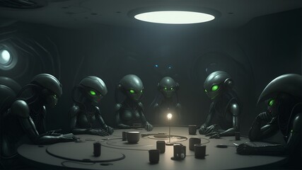 A group of aliens in a secret place