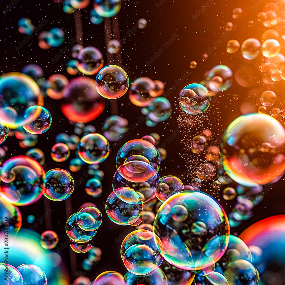 Poster a colorful image of many small bubbles in various colors. the bubbles are scattered throughout the i
