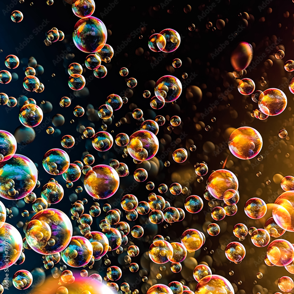 Poster a colorful image of many small bubbles in various colors. the bubbles are scattered throughout the i