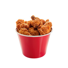 Red basket with fried chicken isolated on transparent background. 