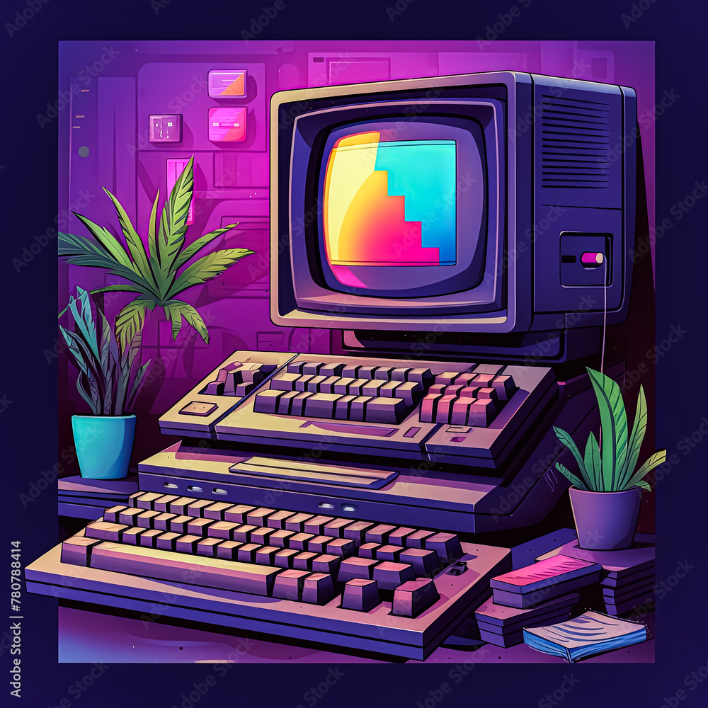 Poster a computer monitor sits on top of an old computer tower. the monitor is turned off and the tower is 
