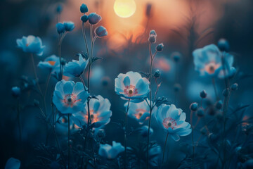 Twilight Hues in Flower Field