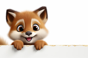 3d rendered illustration of a cute fox cartoon character with white board