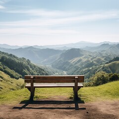 illustration of A minimalist photograph of a wooden bench overlookin, Generative ai