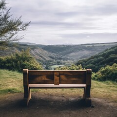 illustration of A minimalist photograph of a wooden bench overlookin, Generative ai