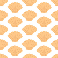 Seamless pattern with hand drawn seashell on white background. Template for print, fabric, greeting card and invitation. Vector illustration