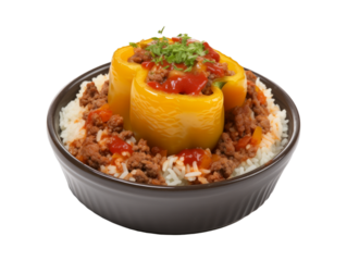 Beef And Rice Stuffed Bell Peppers isolated on transparent png background. Generative ai