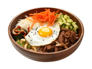 Beef Bibimbap isolated on transparent png background. Generative ai