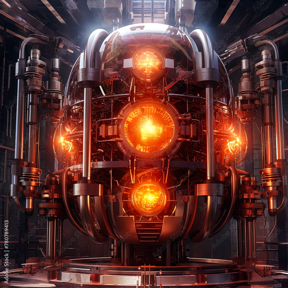 Poster a large, glowing, metallic object with a circular opening in the middle. the object appears to be a 
