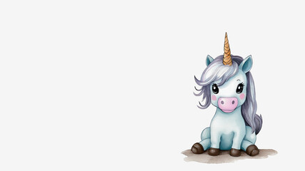Child birthday invitation card with a cute unicorn.