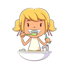 Child brushing her teeth