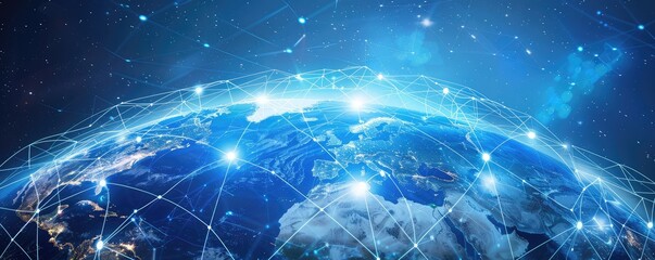 A global network connection over the planet earth.