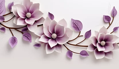 Foto auf Leinwand 3d wallpaper with elegant blue flowers, magnolia and leaves, vector illustration design with white background  © Goodhim