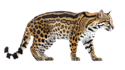 Ocelot jungle cat on transparent background. 