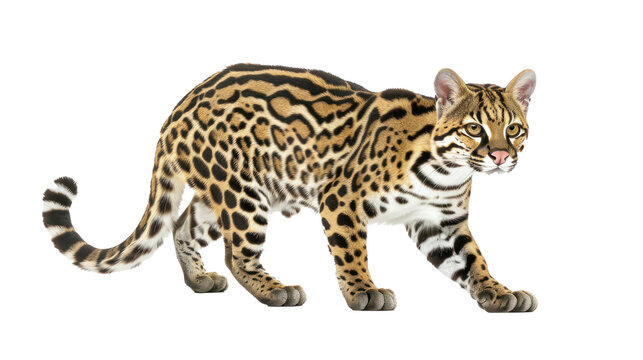 Jungle ocelot isolated on transparent background. 