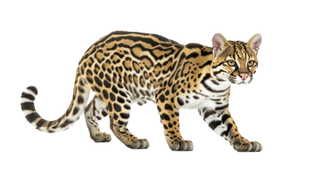 Jungle ocelot isolated on transparent background. 