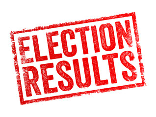 Election Results - outcome of an electoral process, involving the selection of candidates for political office or the approval or rejection of proposed laws or measures, text concept stamp - obrazy, fototapety, plakaty