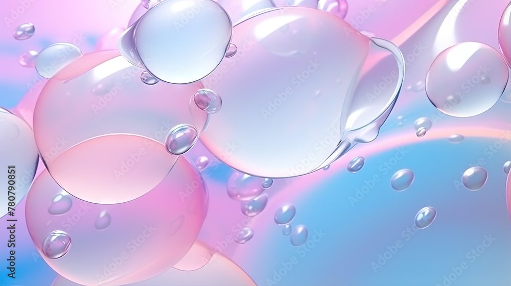 Poster abstract background with soft bubbles in pink and blue light. holographic bubbles backdrop.