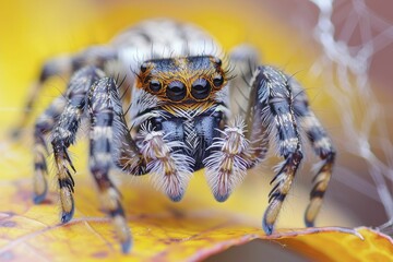 Detailed view of a spider's eyes, capturing the complexity of vision in the arachnid world. - obrazy, fototapety, plakaty