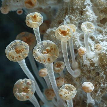 Detailed view of fungal spores, showcasing their potential for growth and spread.