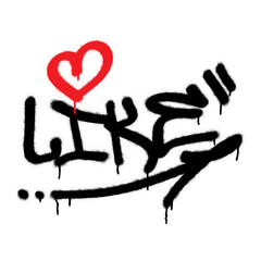Spray graffiti heart symbol and tag word LIKE.