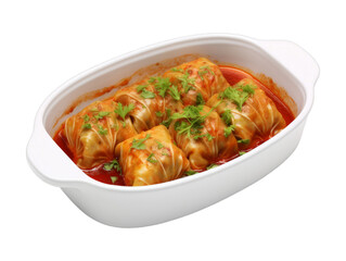 Fototapeta premium Beef Stuffed Cabbage Rolls isolated on transparent png background. Generative ai