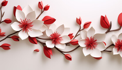 3d wallpaper with elegant blue flowers, magnolia and leaves, vector illustration design with white...