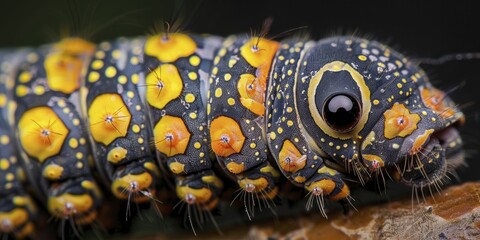 Extreme close up of a caterpillar's skin, showing the patterns and textures of growth.