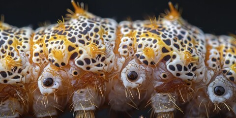 An intense focus reveals the intricate patterns and textures of growth on a caterpillar's skin in extreme close-up.