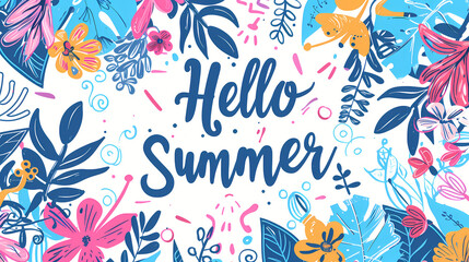 Fototapeta na wymiar Pop colors Summer banner in doodle style design