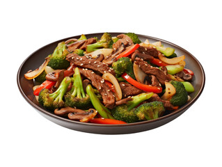 Beef Stir-Fry isolated on transparent png background. Generative ai