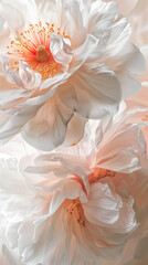 Ethereal beauty of white and light pink flowers with delicate petals and prominent, vibrant stamens