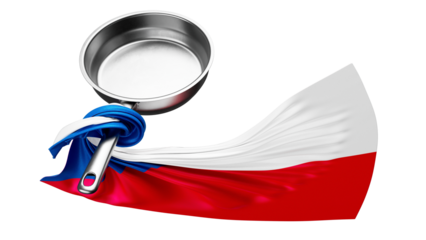 Artistic Twist on Czech Republic Flag Emerging from Polished Frying Pan