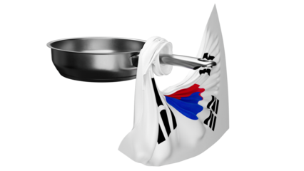 Stainless Steel Pan with South Korean Flag Displayed in Elegant Drape