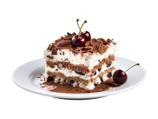 Black Forest Tiramisu isolated on transparent png background. Generative ai
