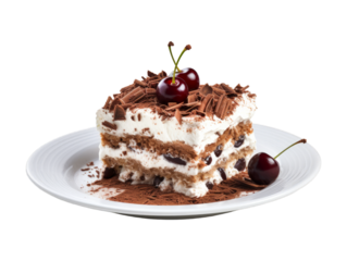 Black Forest Tiramisu isolated on transparent png background. Generative ai