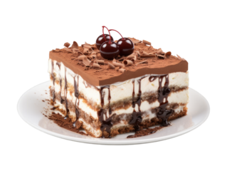 Black Forest Tiramisu isolated on transparent png background. Generative ai