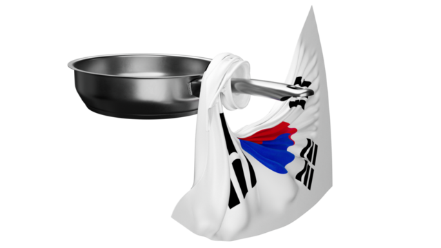 Stainless Steel Pan with South Korean Flag Displayed in Elegant Drape