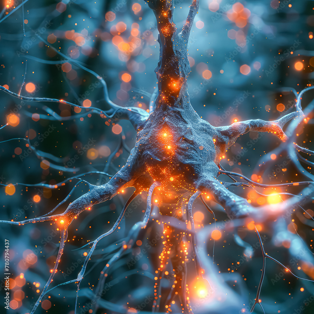Poster a close up of a brain with a lot of neurons and a lot of light. concept of complexity and wonder at 