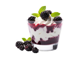 Blackberry Parfait isolated on transparent png background. Generative ai