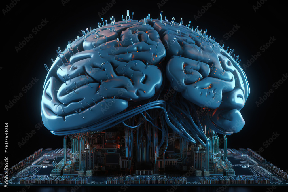 Poster Artificial intelligence science concept with technological AI brain on the circuit board.