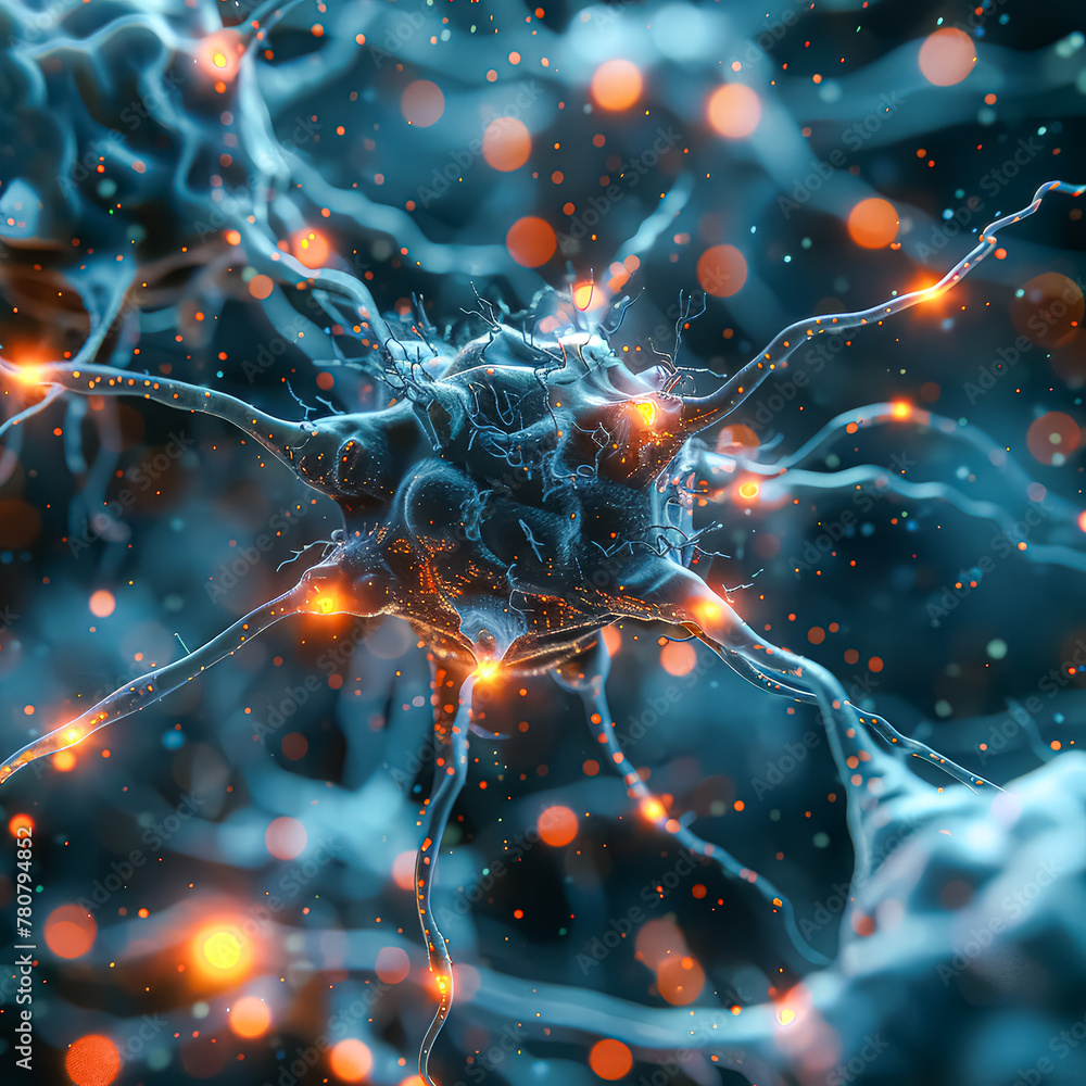 Poster a close up of a brain with a lot of neurons and a lot of light. concept of complexity and wonder at 