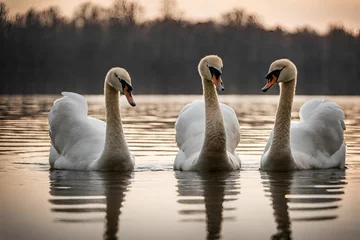 Deurstickers swans on the river © Muhammad Zubair 
