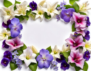Computer screenshot image of lavender jasmine lily hollyhocks pansy and periwinkle flowers border...