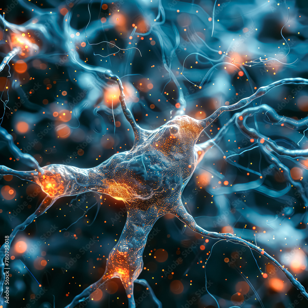 Poster a close up of a brain with a lot of neurons and a lot of light. concept of complexity and wonder at 