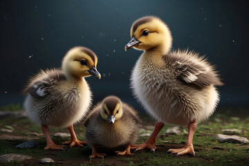 Newborn ducklings outdoors at sunset - Powered by Adobe